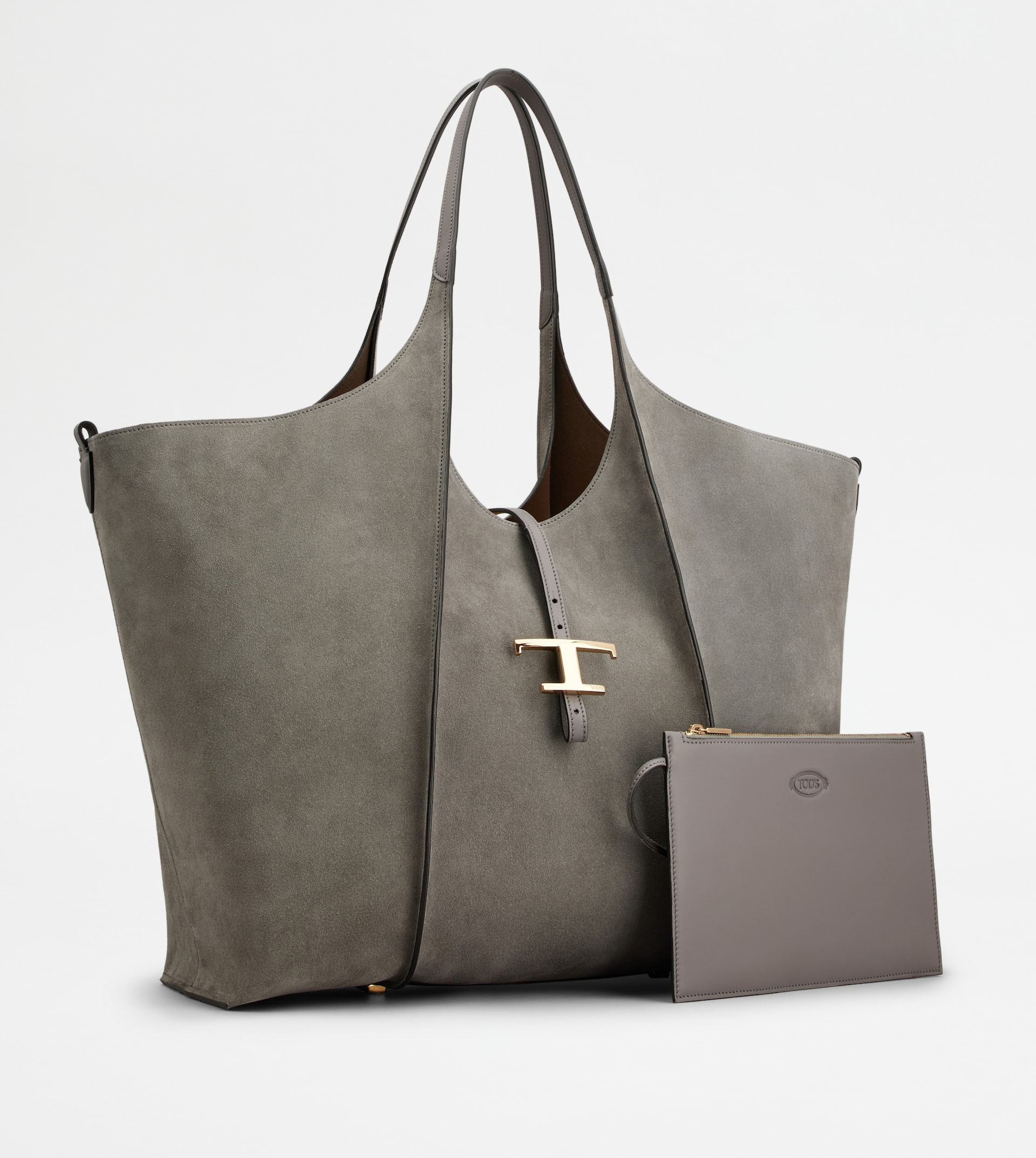 T TIMELESS SHOPPING BAG IN SUEDE LARGE - GREY - 2