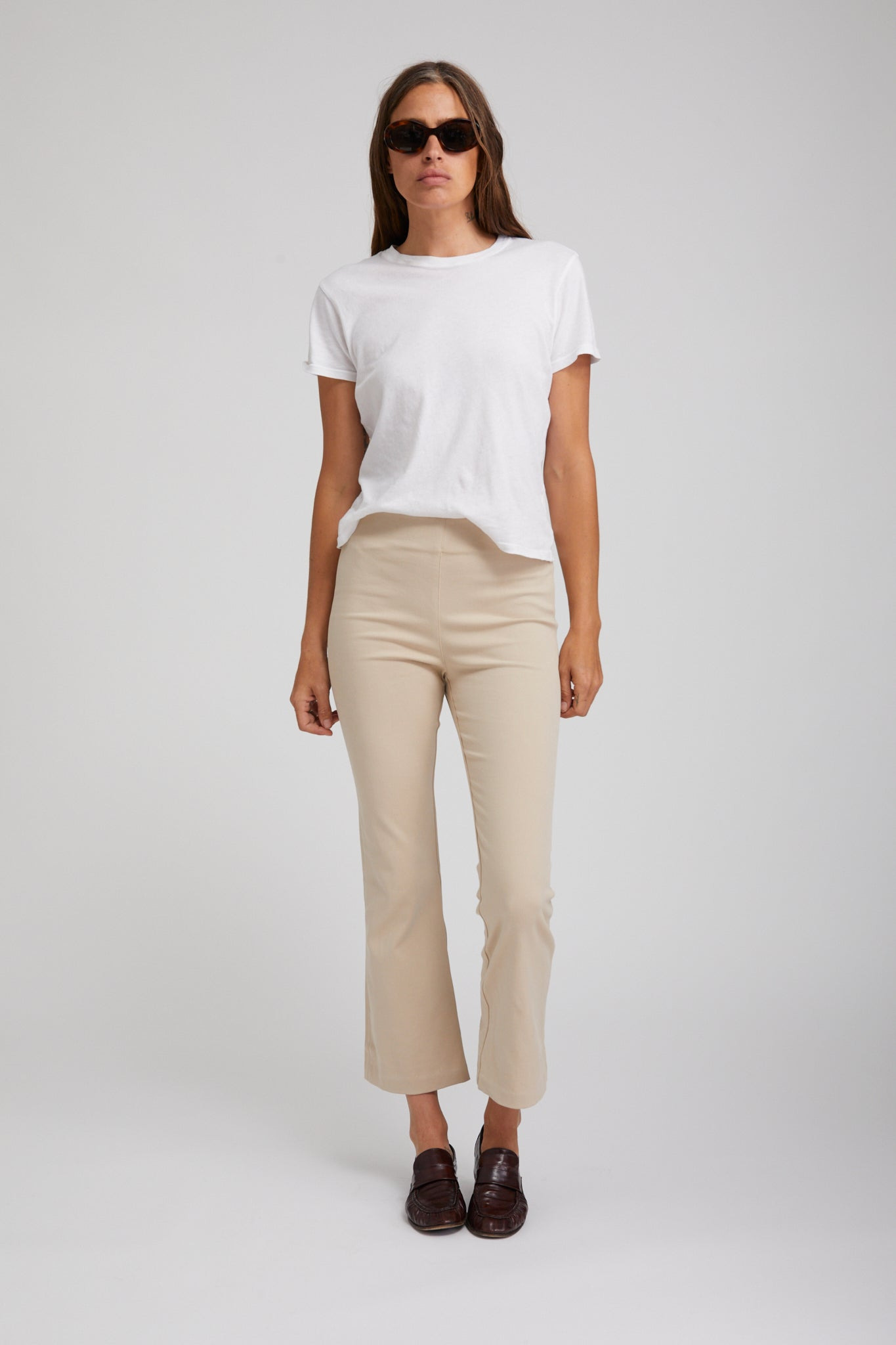 KHAKI TWILL CROP FLARE LEGGINGS - 4