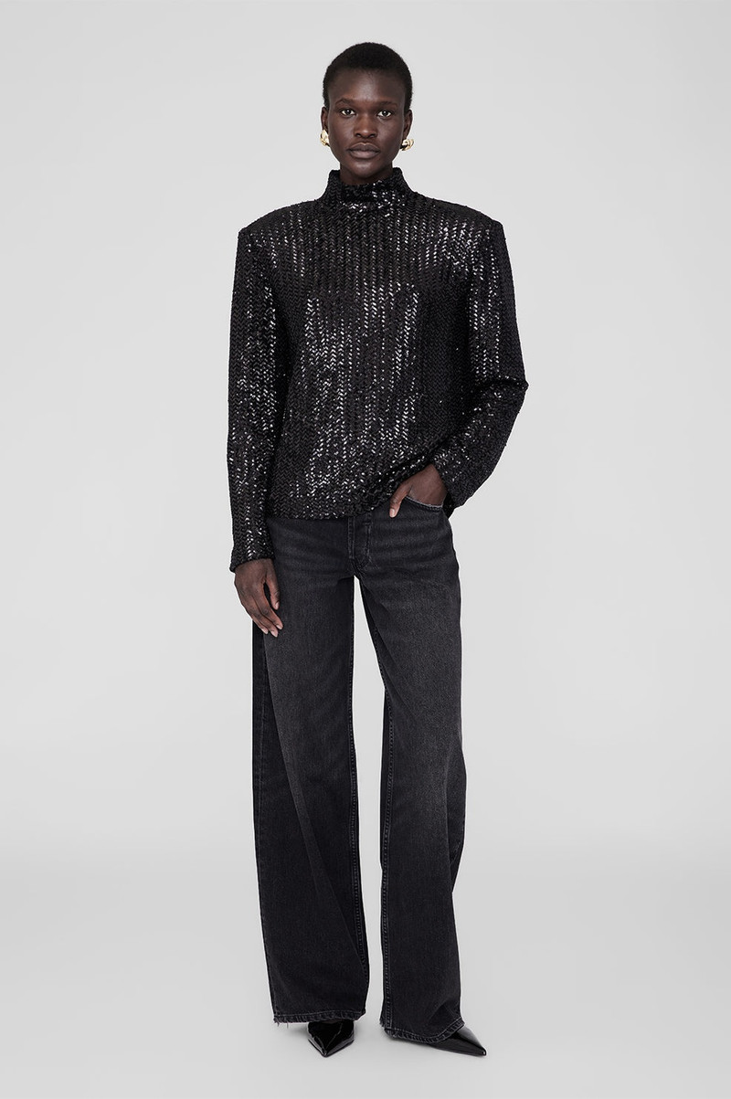 ANINE BING Josephine Top - Black Sequin outlook