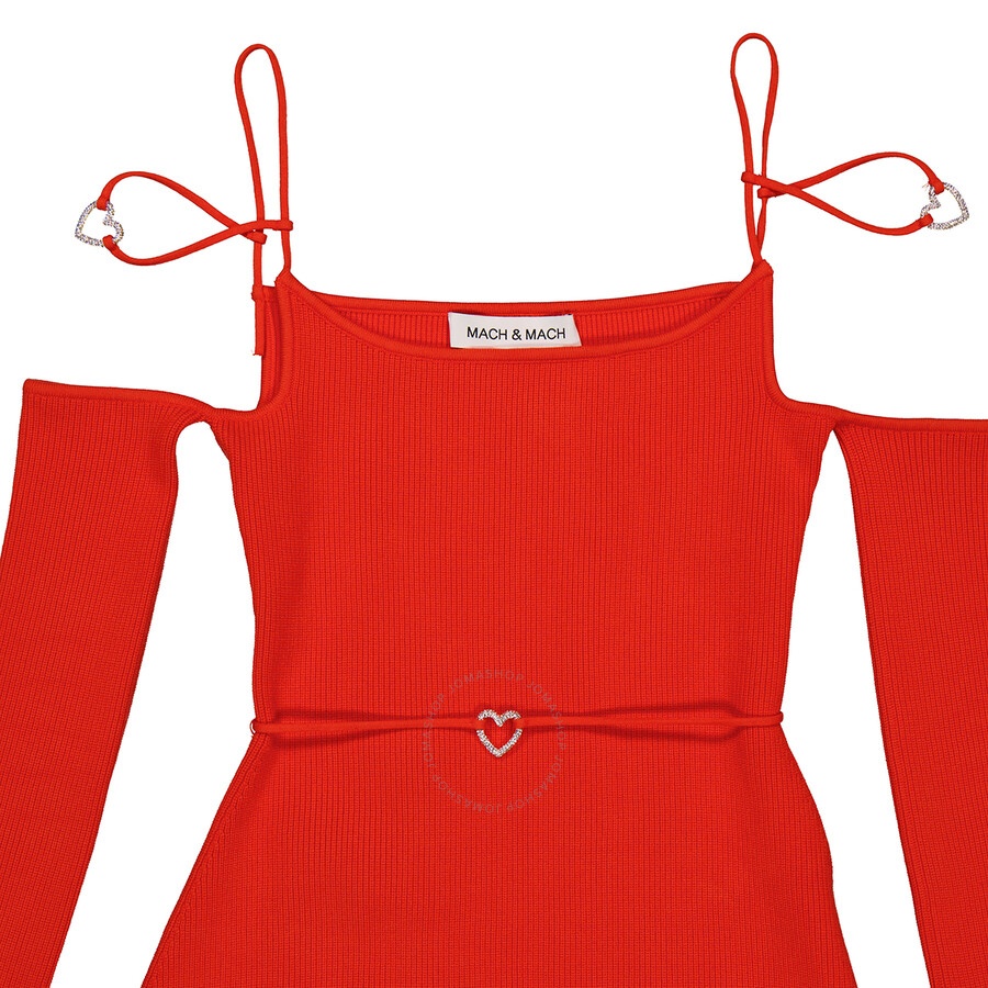 Mach & Mach Ladies Red Samantha Heart-Detail Rib Knit Mini Dress - 7