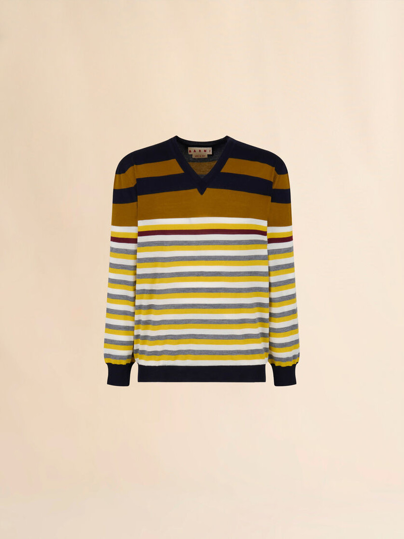 YELLOW WOOL SWEATER WITH MIXED STRIPES 1