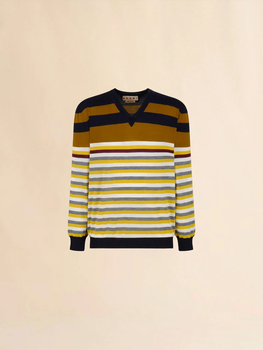 YELLOW WOOL SWEATER WITH MIXED STRIPES - 1
