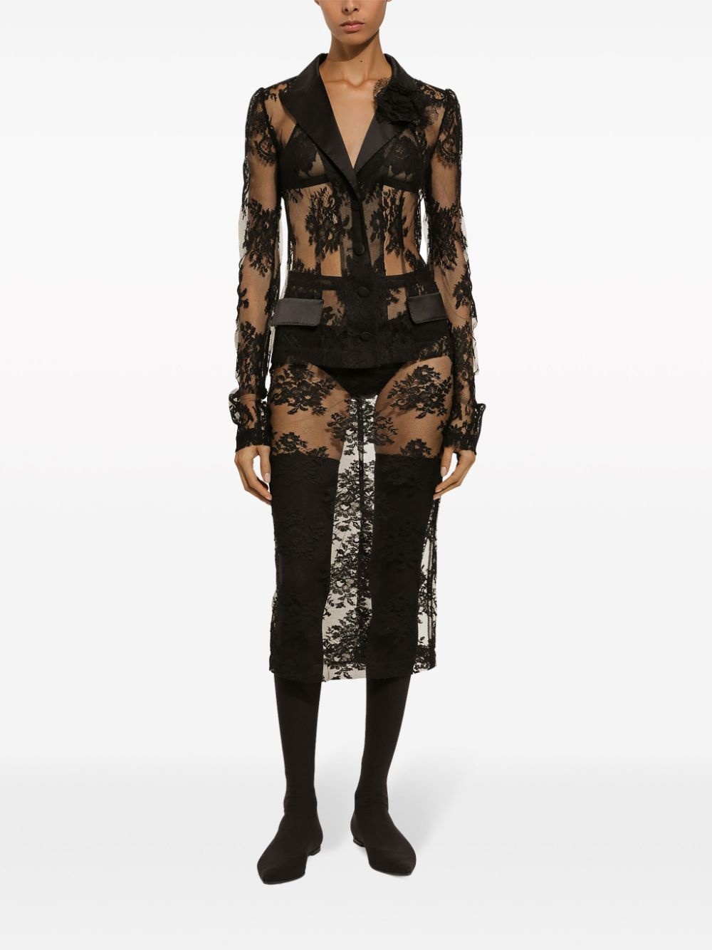 sheer Chantilly-lace blazer - 2