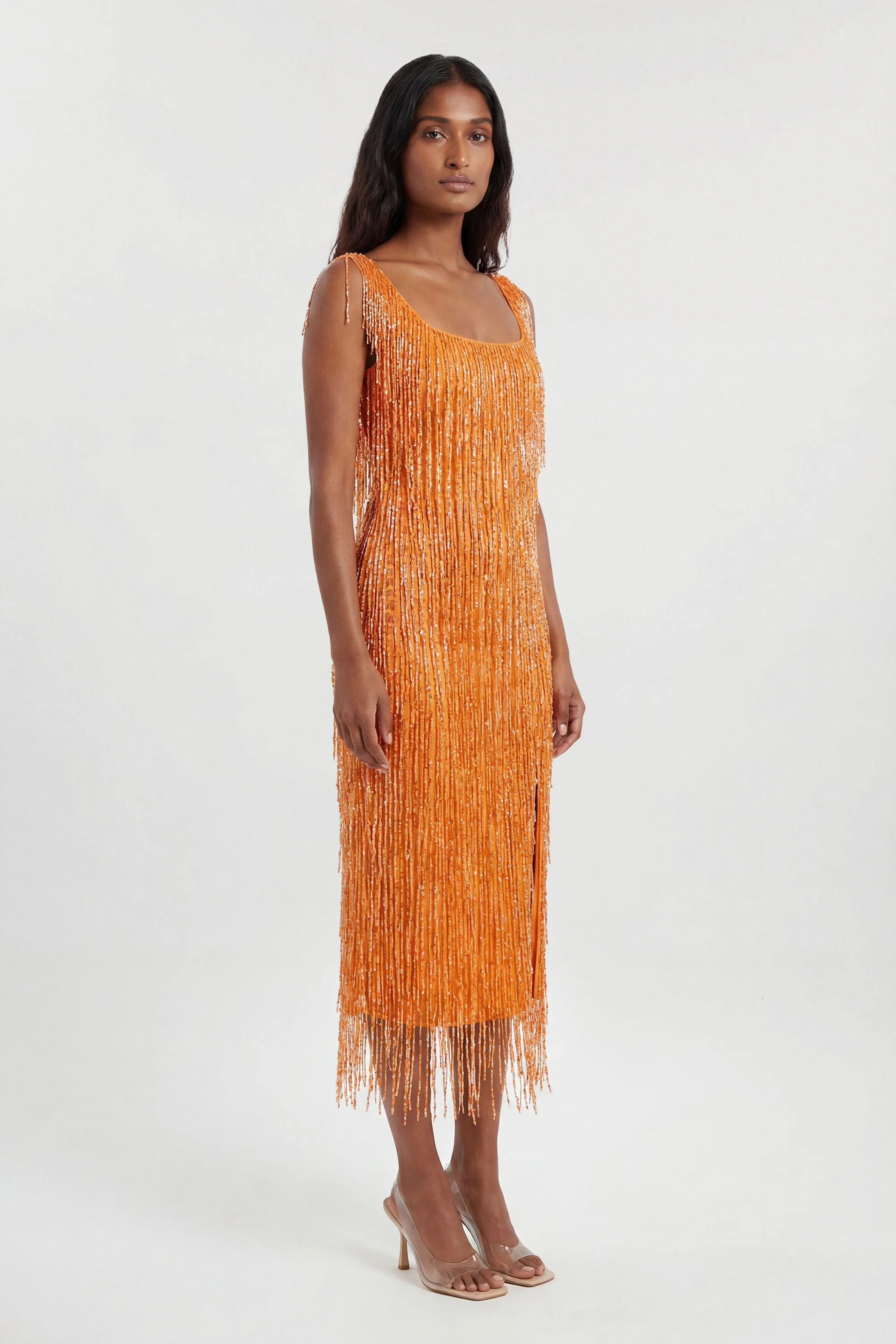 Hand Beaded Tassel Midi Dress - 1