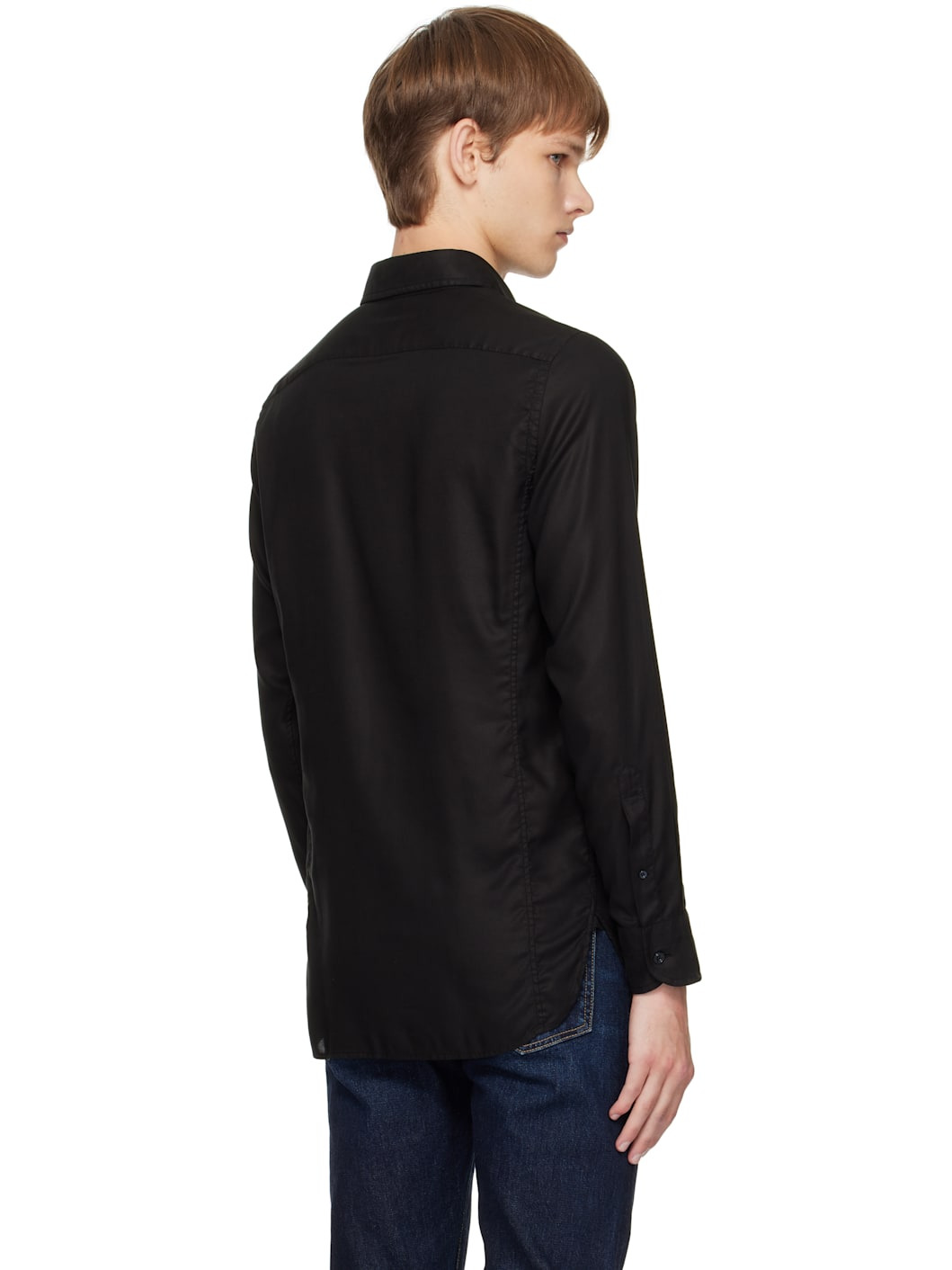 Black Gabardine Slim Fit Shirt - 3