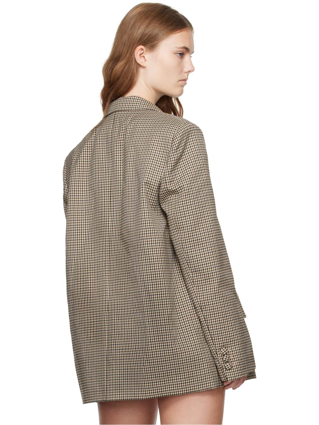 Beige Padded Shoulder Blazer - 3