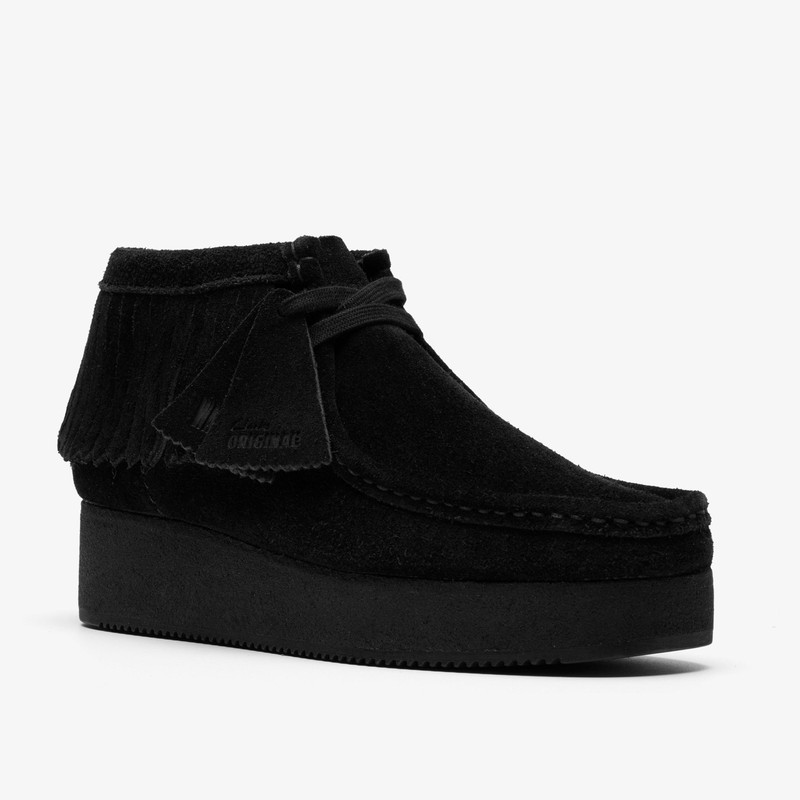 Wallabee Wedge Fringe Black Suede 7