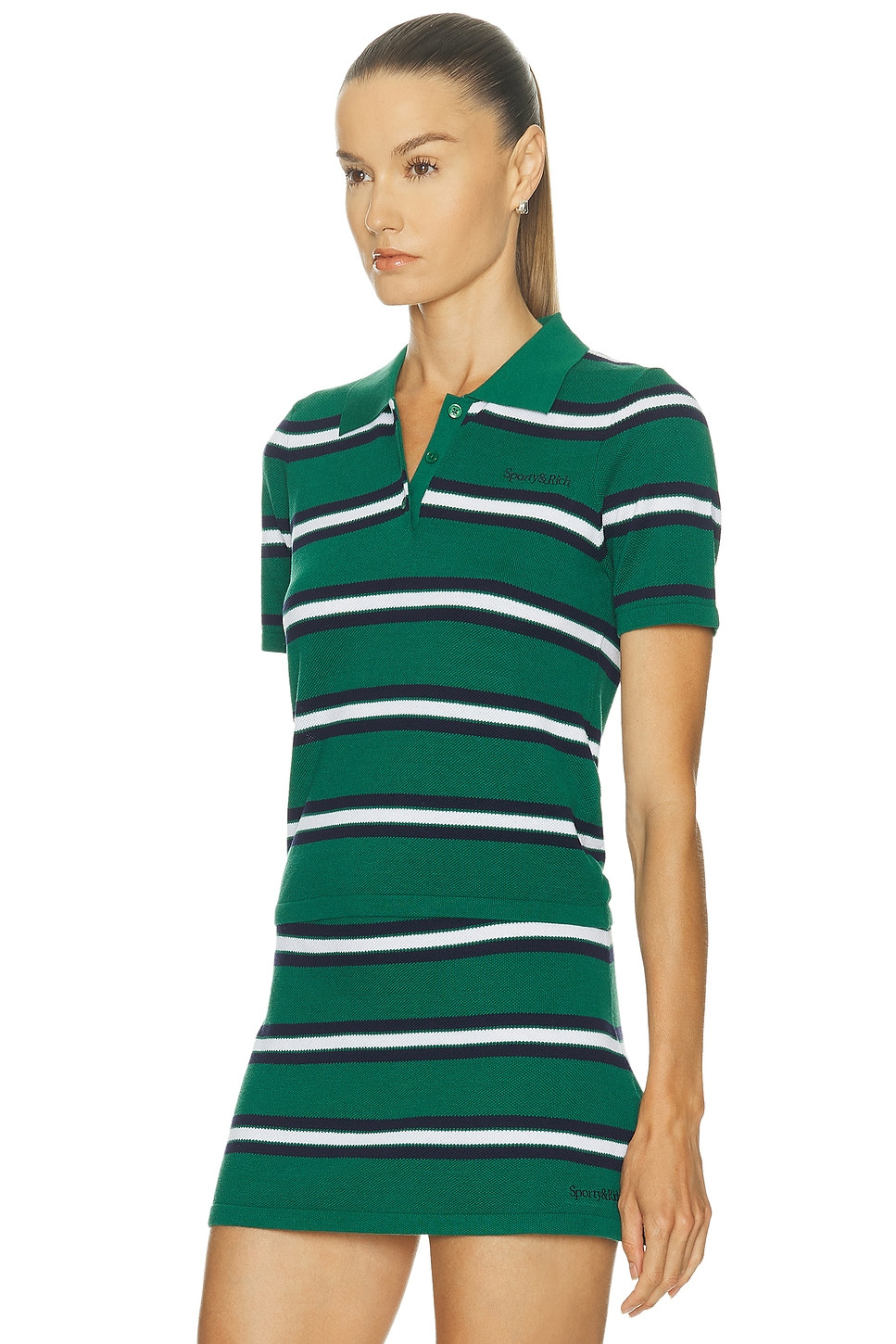 Serif Logo Silk Pique Cropped Polo Top - 2