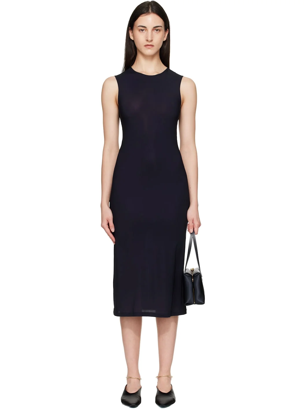 Black Jersey Slip Midi Dress - 1