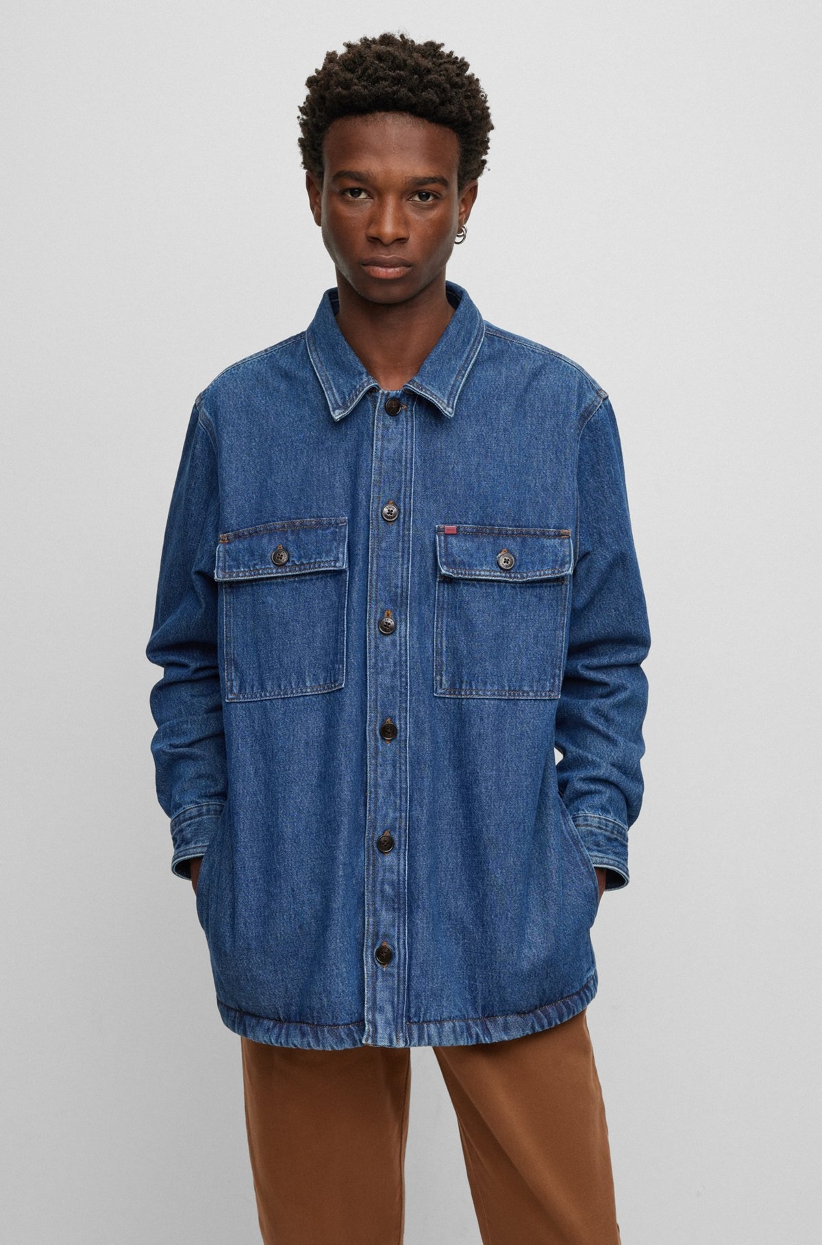 OVERSIZED-FIT OVERSHIRT IN COTTON DENIM AND LOGO DETAIL - 2