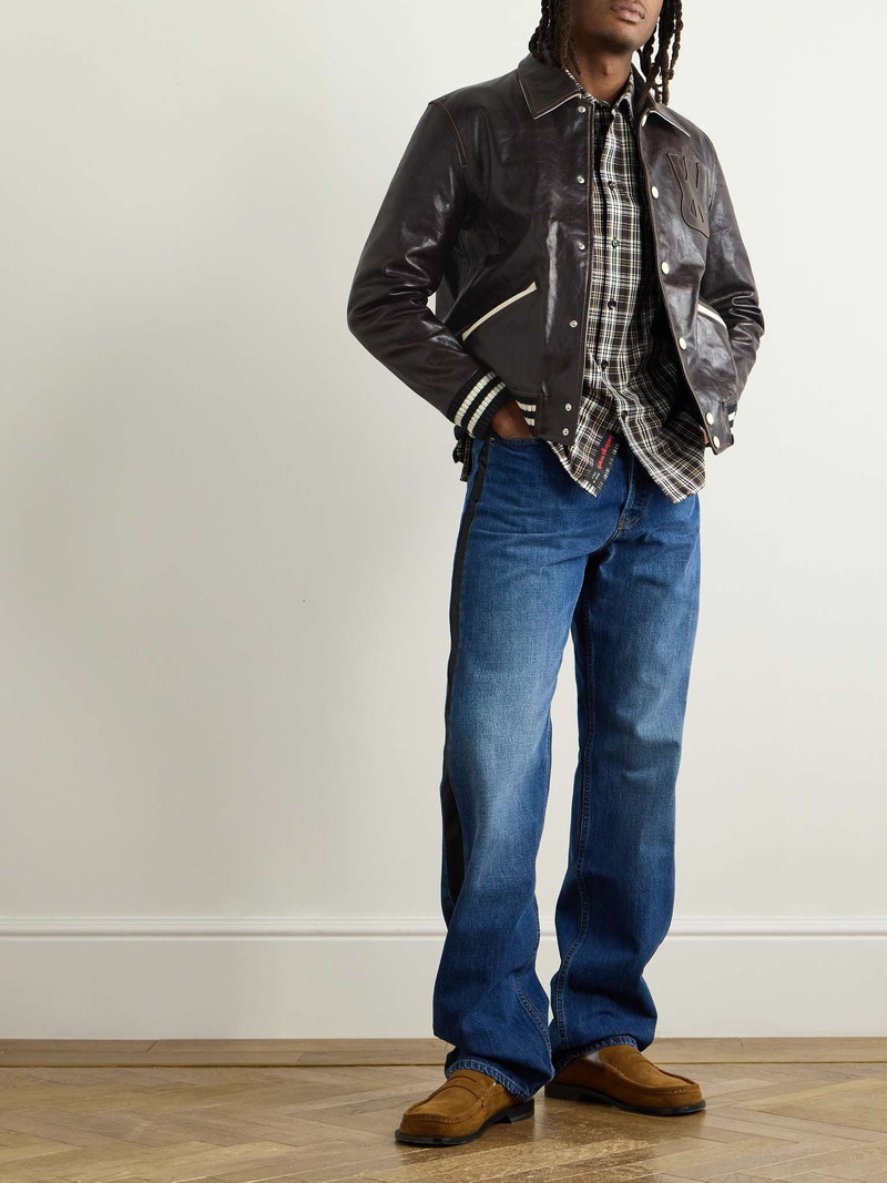 WALES BONNER Prince Logo-Appliquéd Padded Leather Varsity Jacket outlook