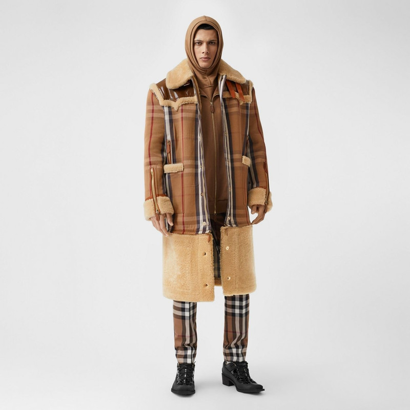 Burberry Shearling and House Check Technical Cotton Coat outlook