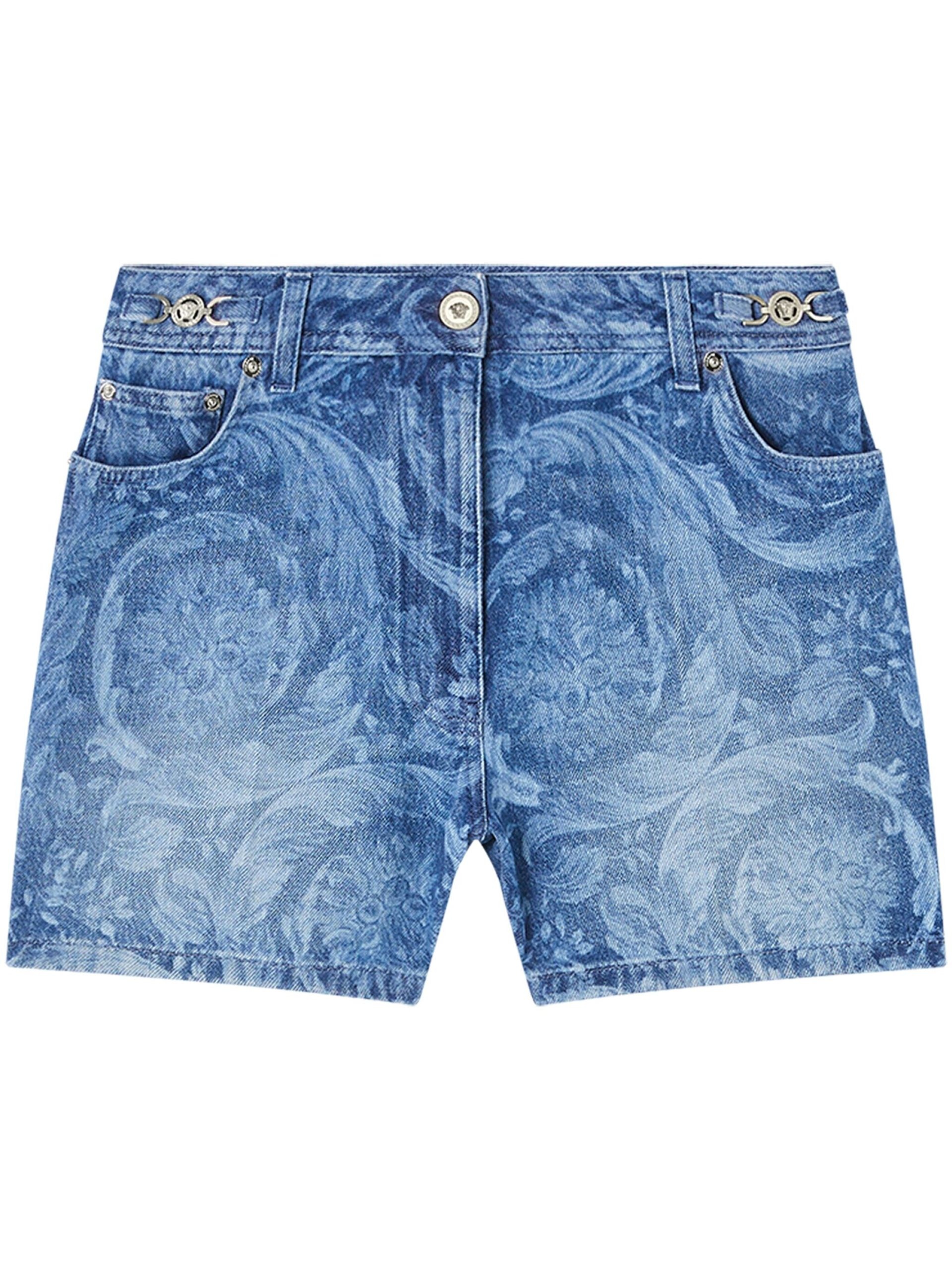 Blue Barocco Boyfriend Denim Shorts - 1