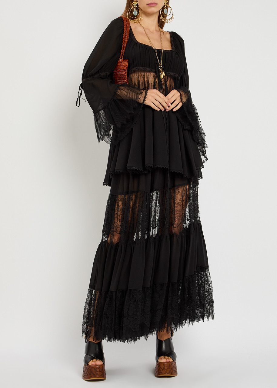 Chloe Lace-embellished Silk-chiffon Maxi Skirt - 4