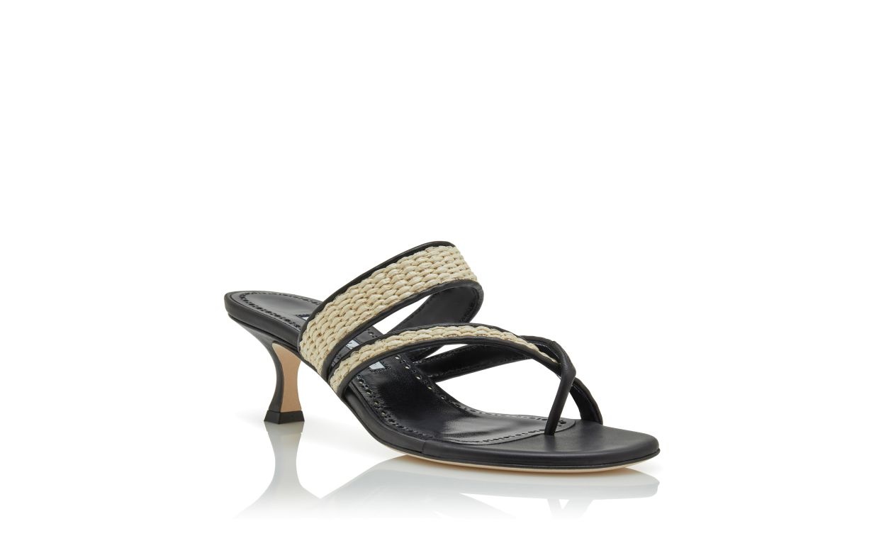 Black and Beige Raffia Sandals - 3