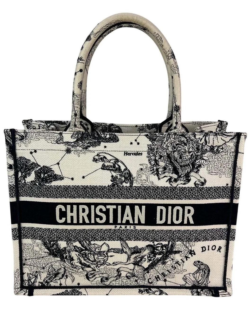 Dior Black Canvas Book Embroidered Medium Stars & Signs Tote (Authentic Pre-Loved) - 1