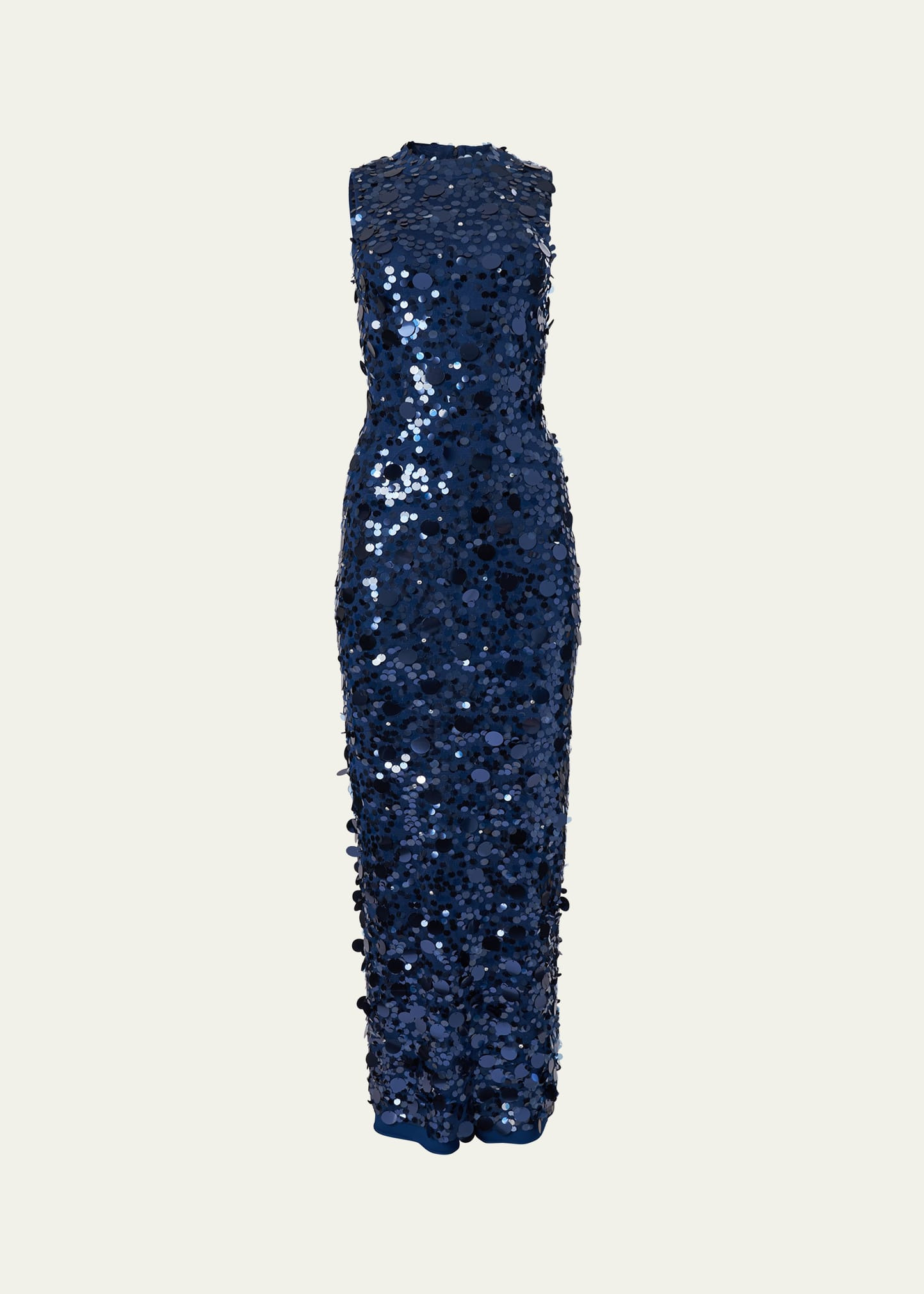 Sequined Sleeveless Mock-Neck Gown - 1