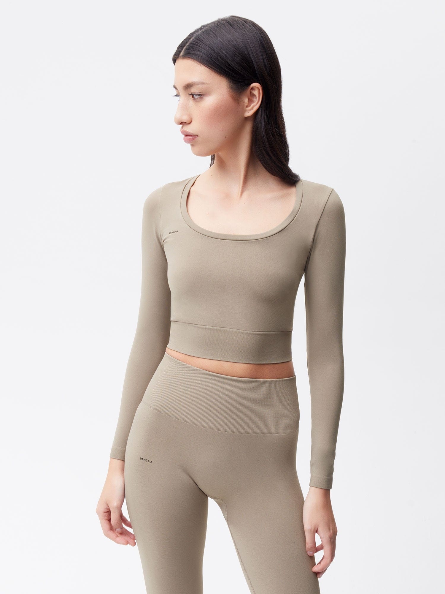 Women's Plant-Stretch Long Sleeve Cropped Top - Taupe - 2