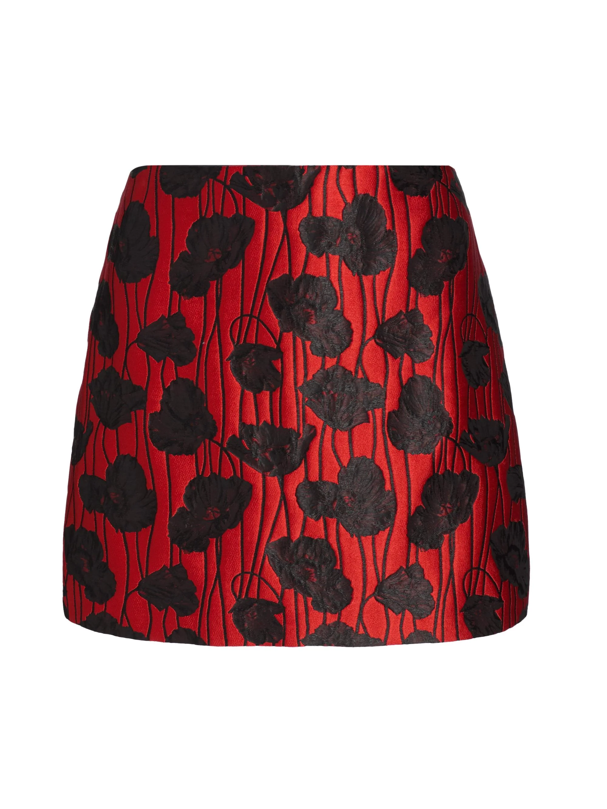 Women's Modern Poppy Jacquard Floral Miniskirt - Red Black - 1