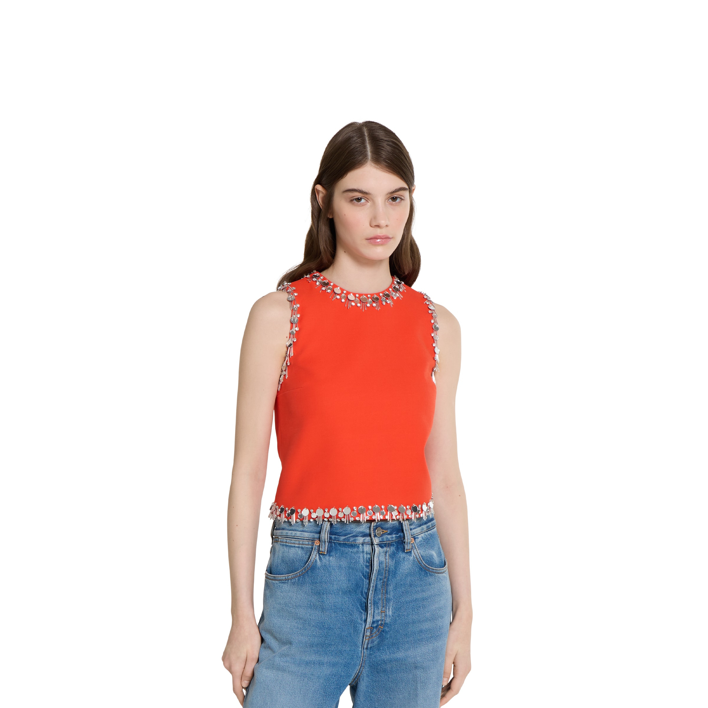 Crêpe wool silk top with embroidery - 3