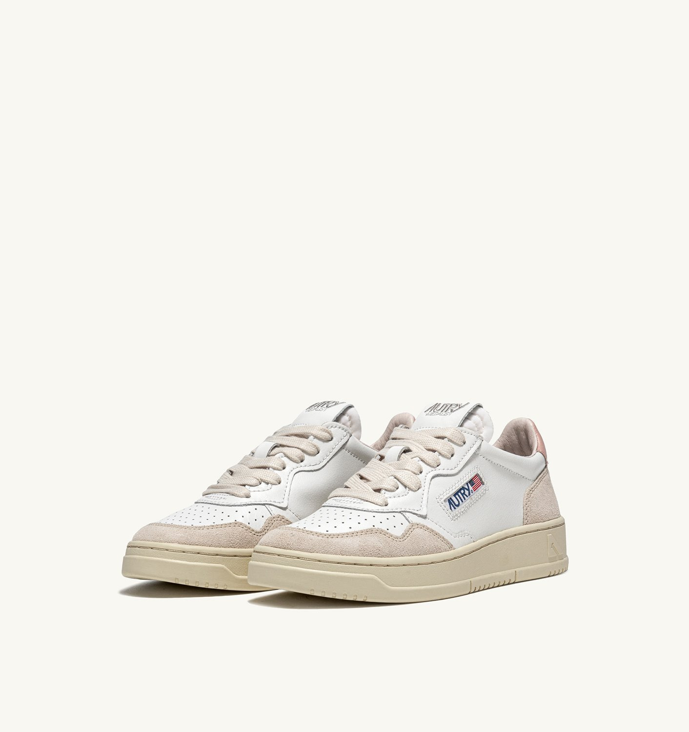 MEDALIST LOW SNEAKERS IN WHITE AND POWDER LEATHER AND BEIGE SUEDE - 2
