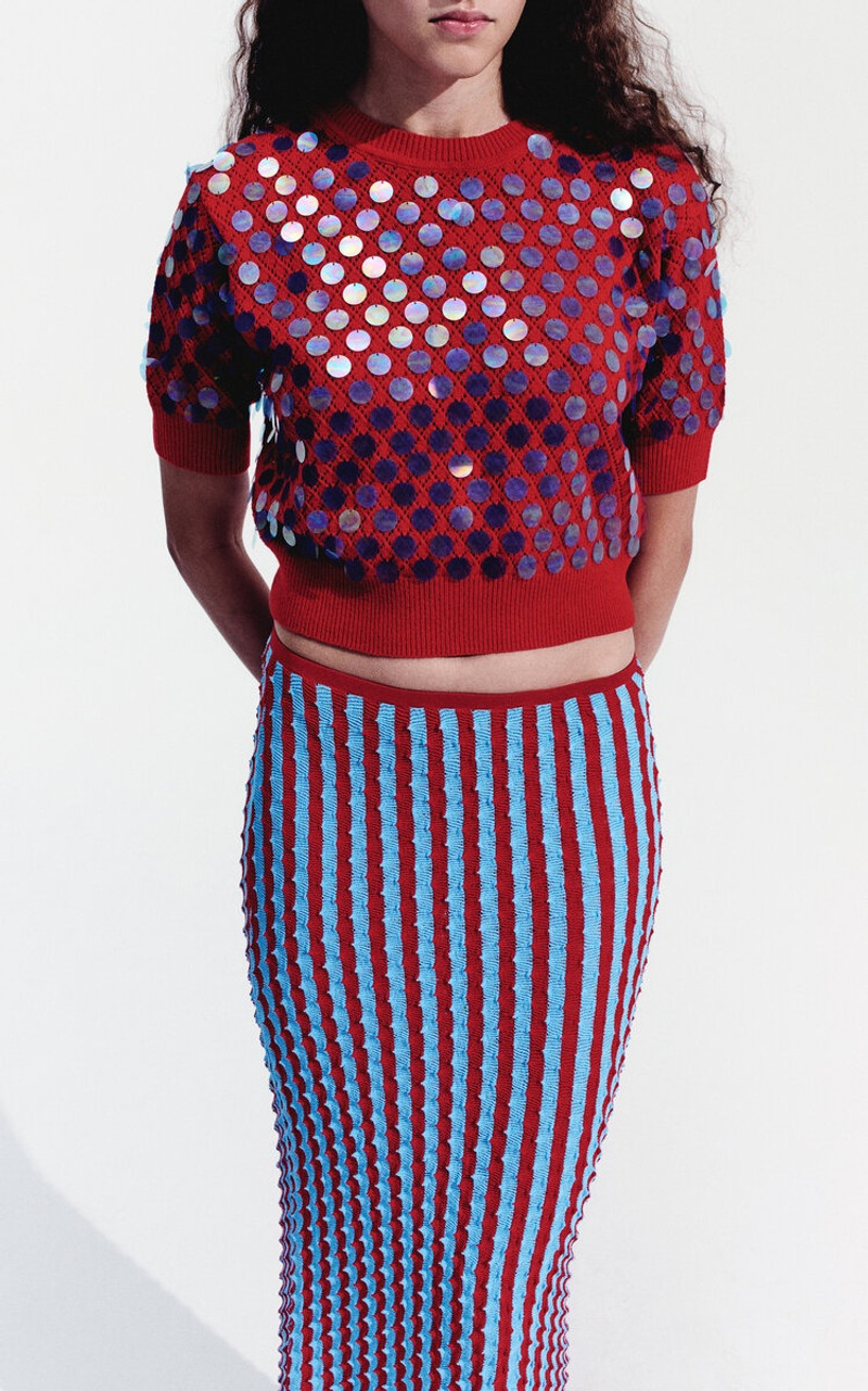 ZANKOV Capucine Textured Knit Maxi Skirt blue outlook