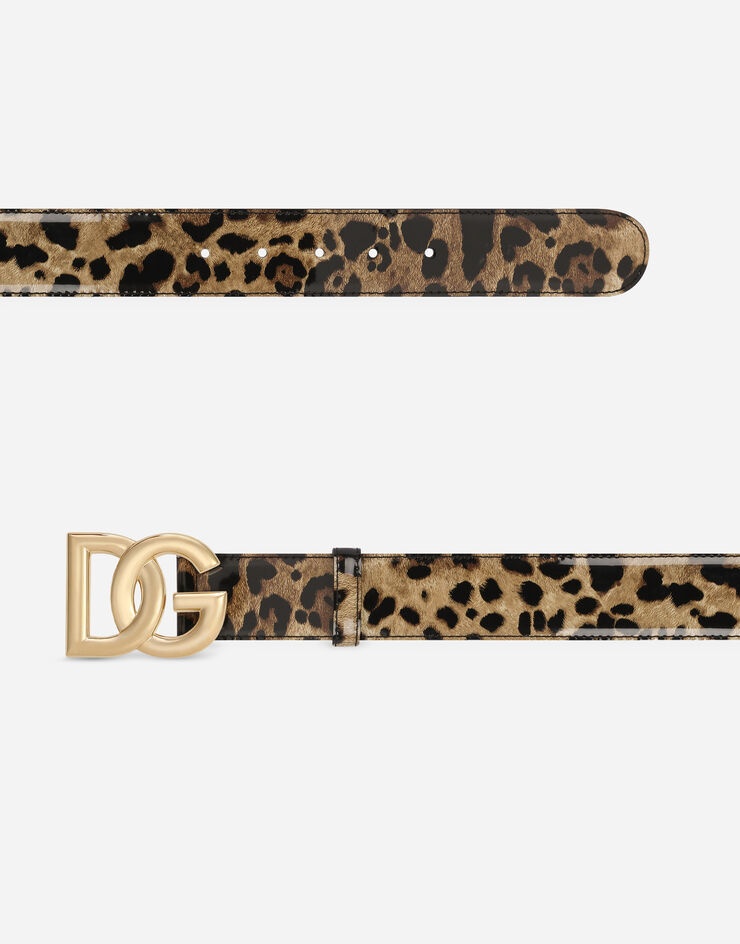 Leopard-print glossy calfskin belt with DG logo - 2