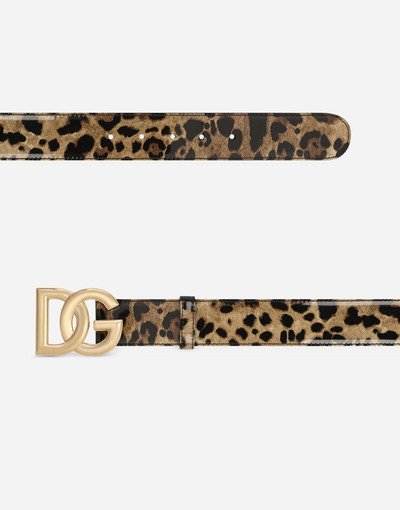 Dolce & Gabbana Leopard-print glossy calfskin belt with DG logo outlook