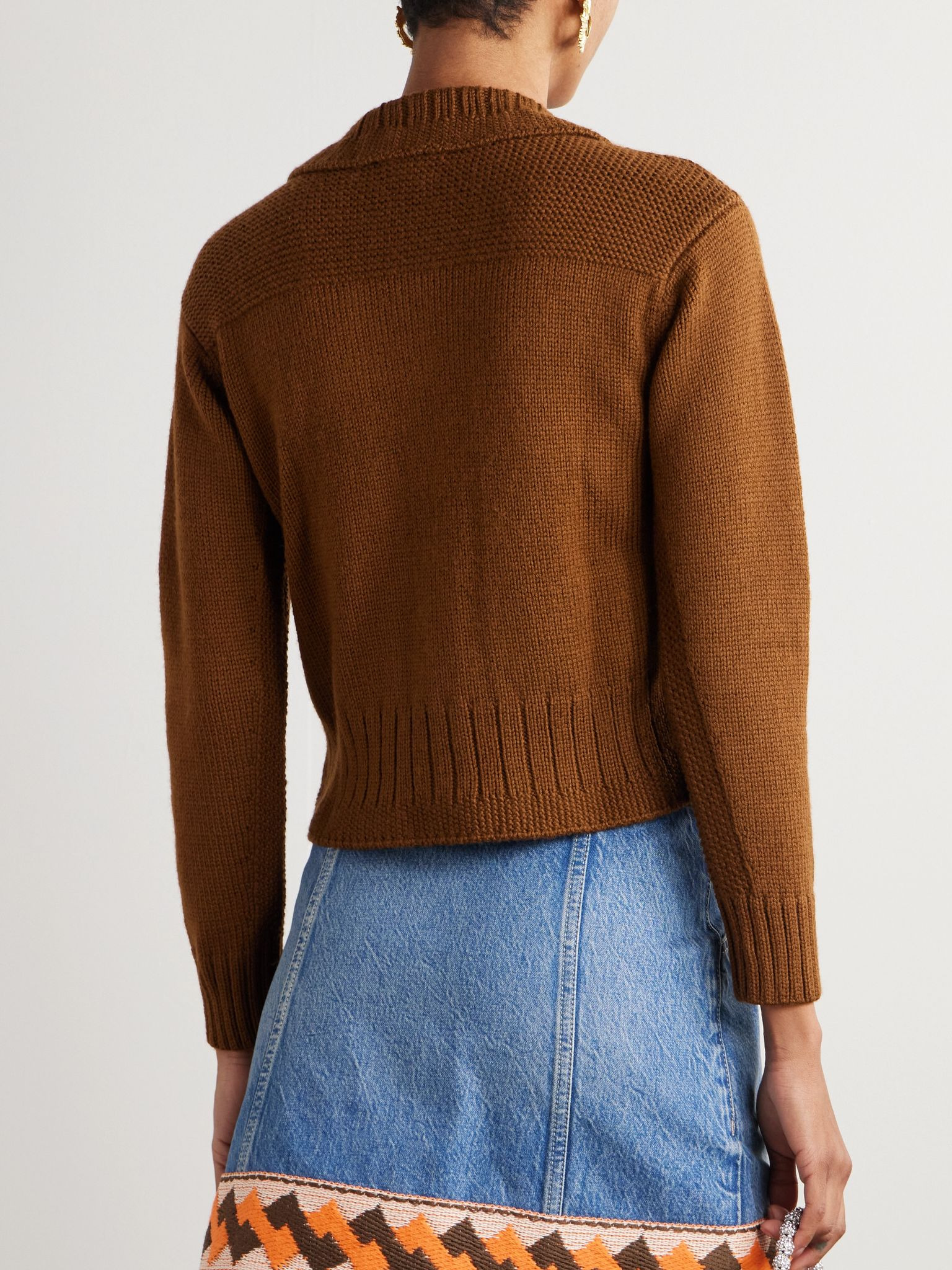 Marion pompom-detailed wool cardigan Brown - 3