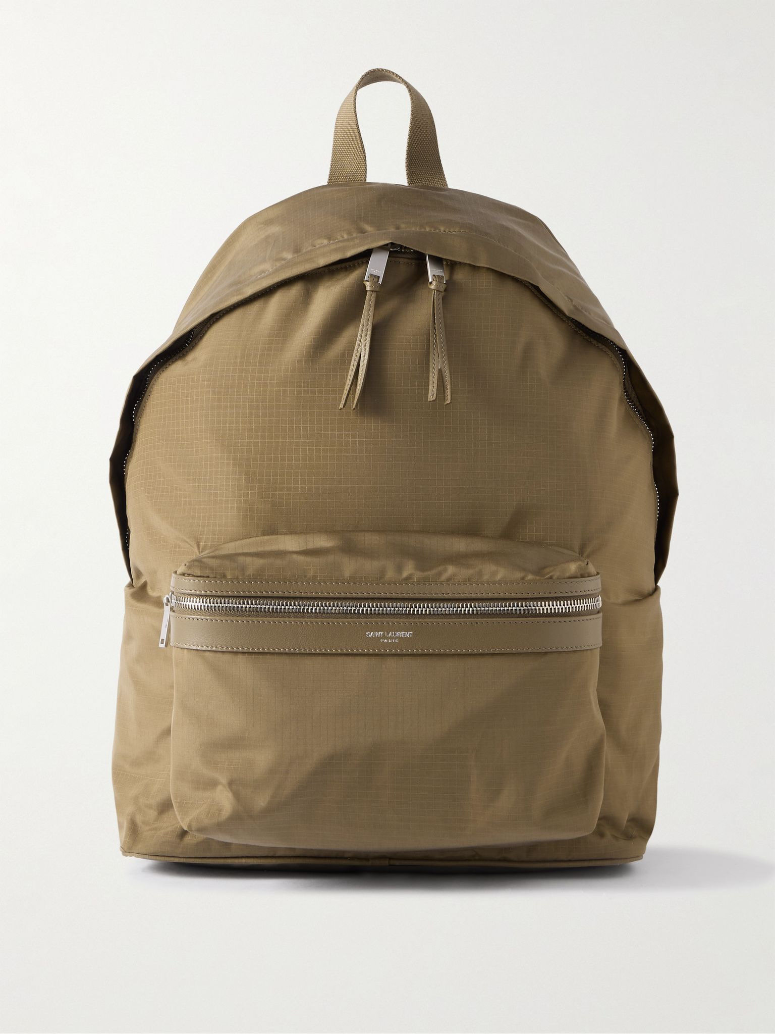 City Leather-Trimmed Ripstop Backpack Brown - 1