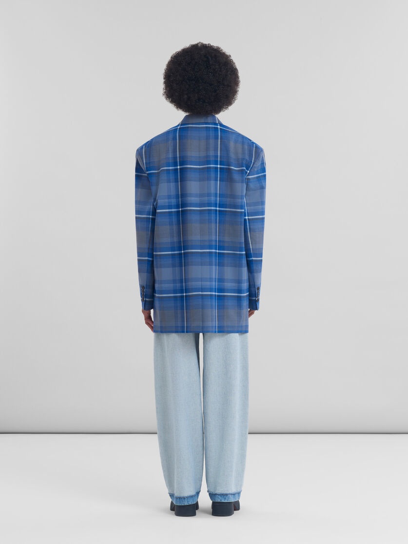 BLUE CHECKED VIRGIN WOOL OVERSIZED JACKET - 3