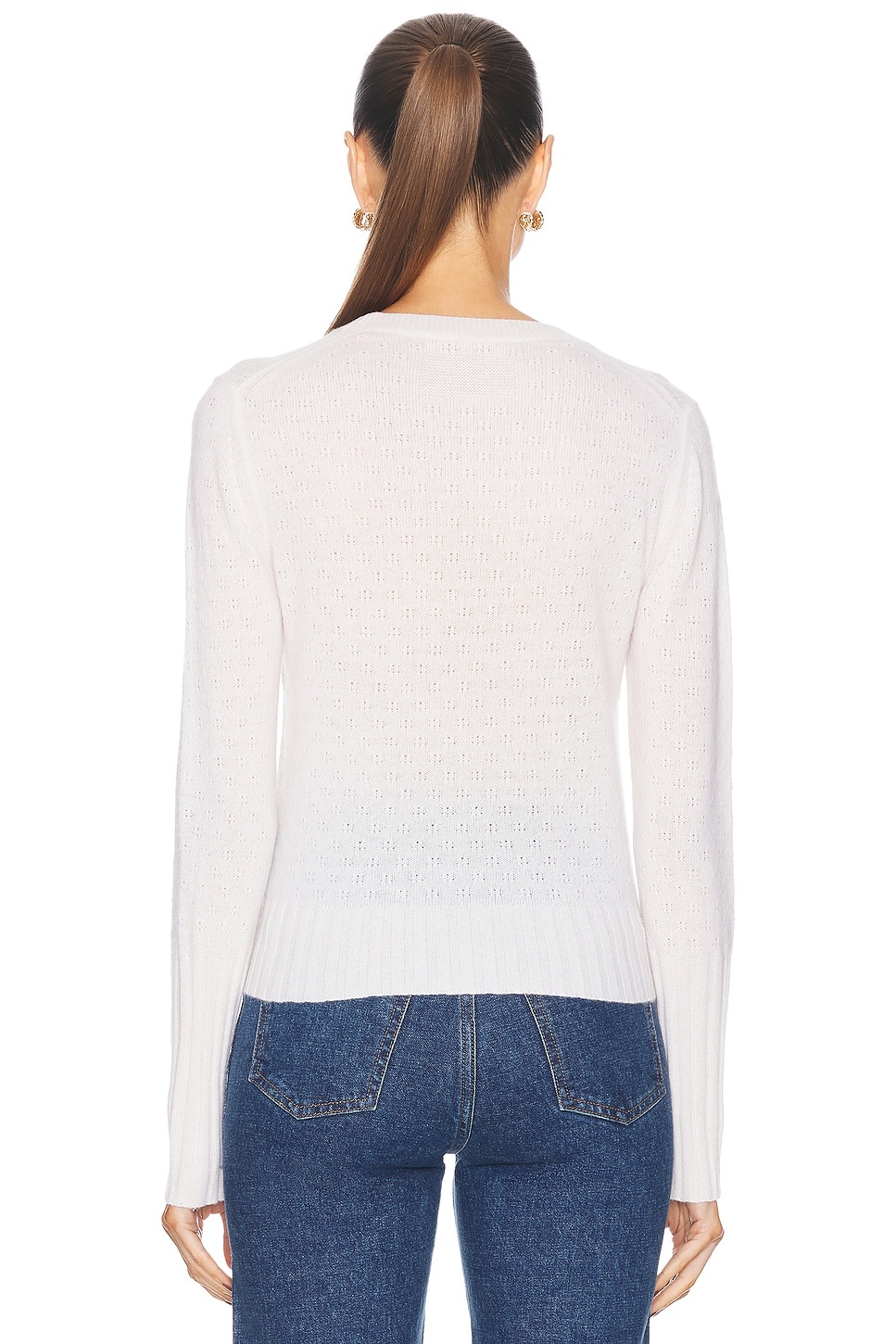 Shrunken Pointelle Crew Cashmere Sweater - 3