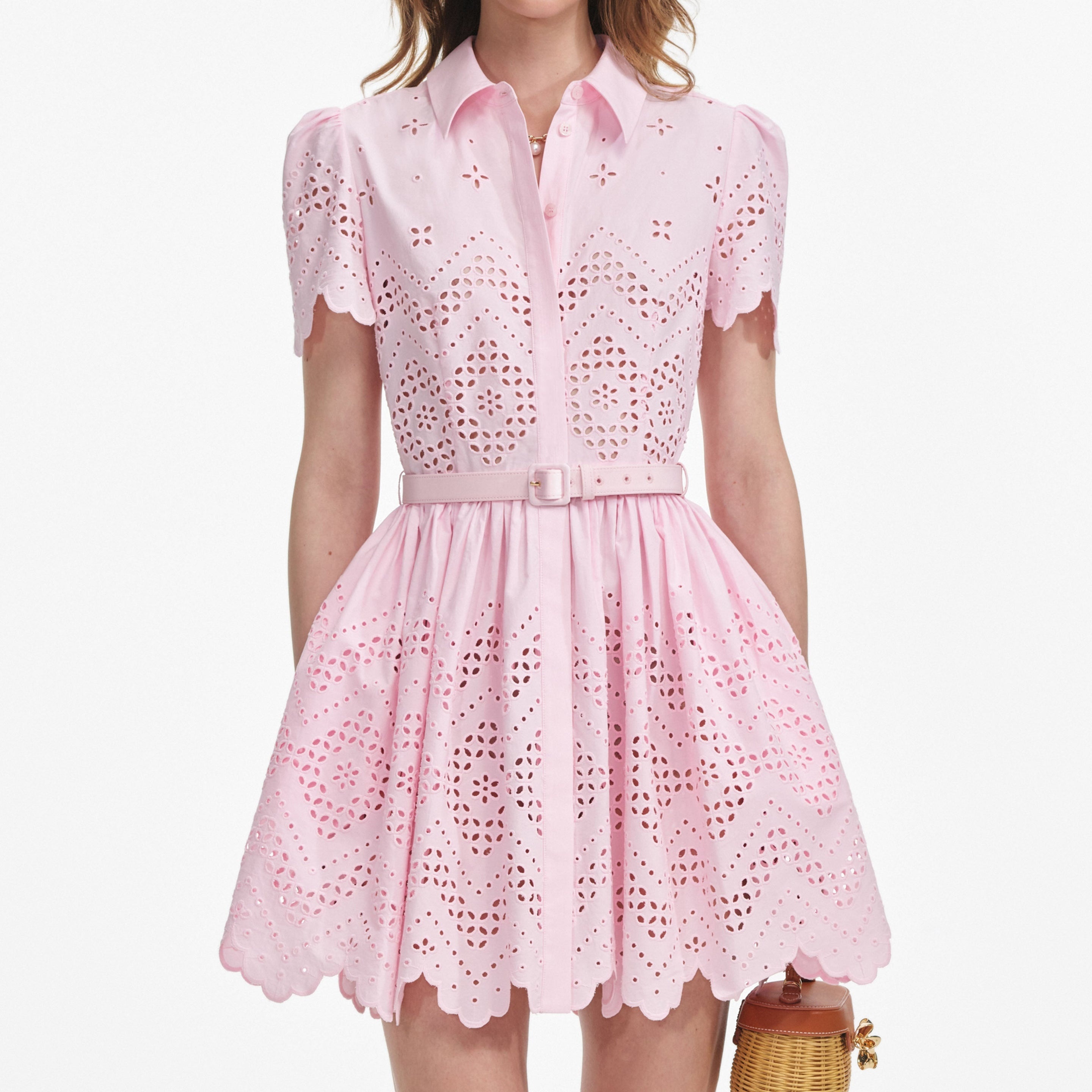 Pink Cotton Broderie Mini Dress - 4