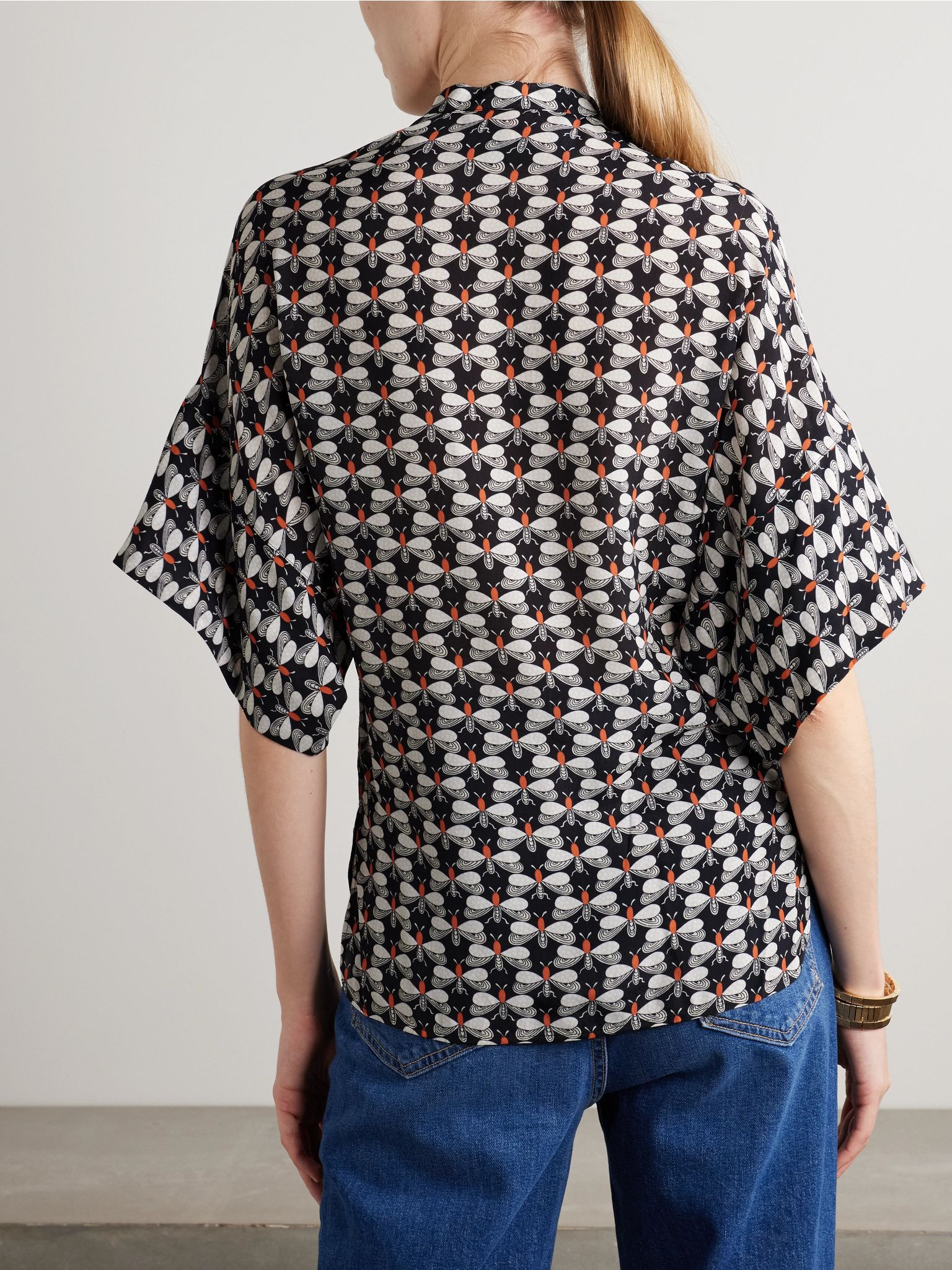 + MOTHER Estelle printed crepe blouse Black - 4