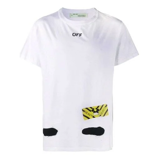 Men's Off-White C/O VIRGIL ABLOH Tiger Stripes Splash Ink Printing Short Sleeve White T-Shirt OMAA00 - 1