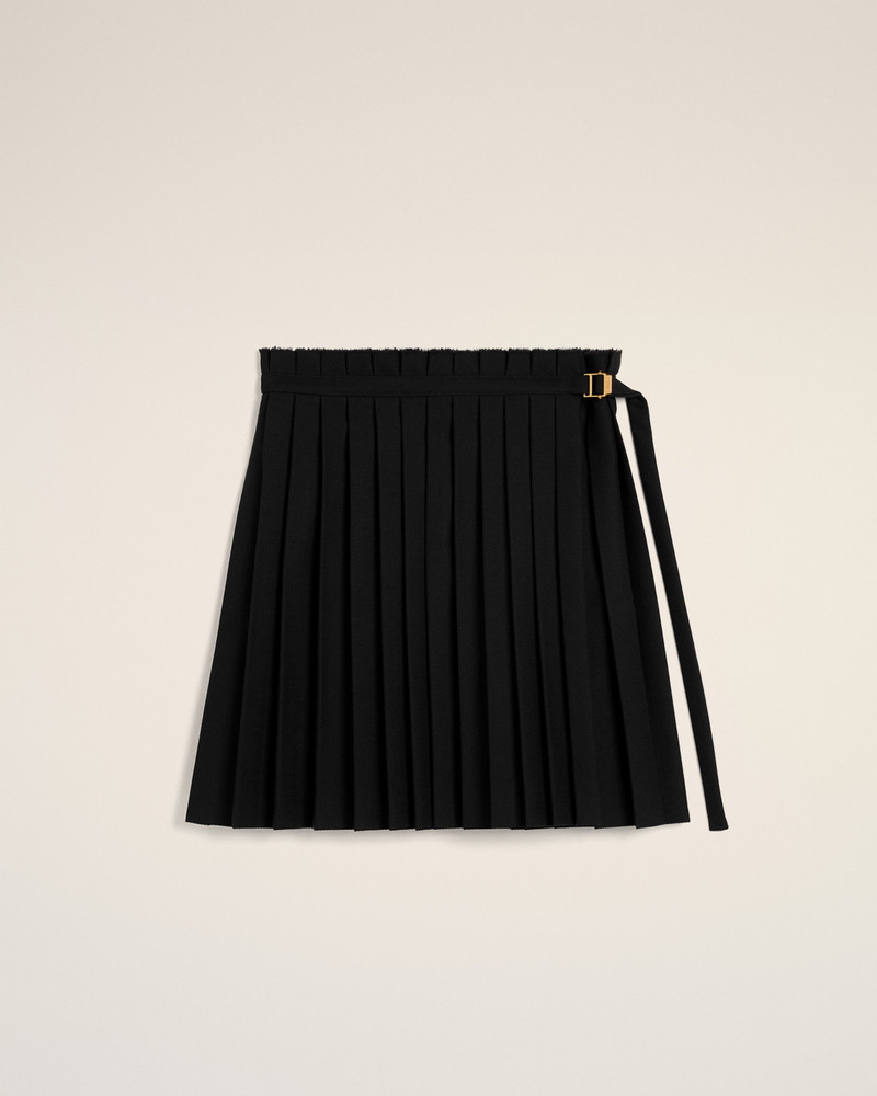 BLACK WOOL TWILL SHORT PLEATED SKIRT 1