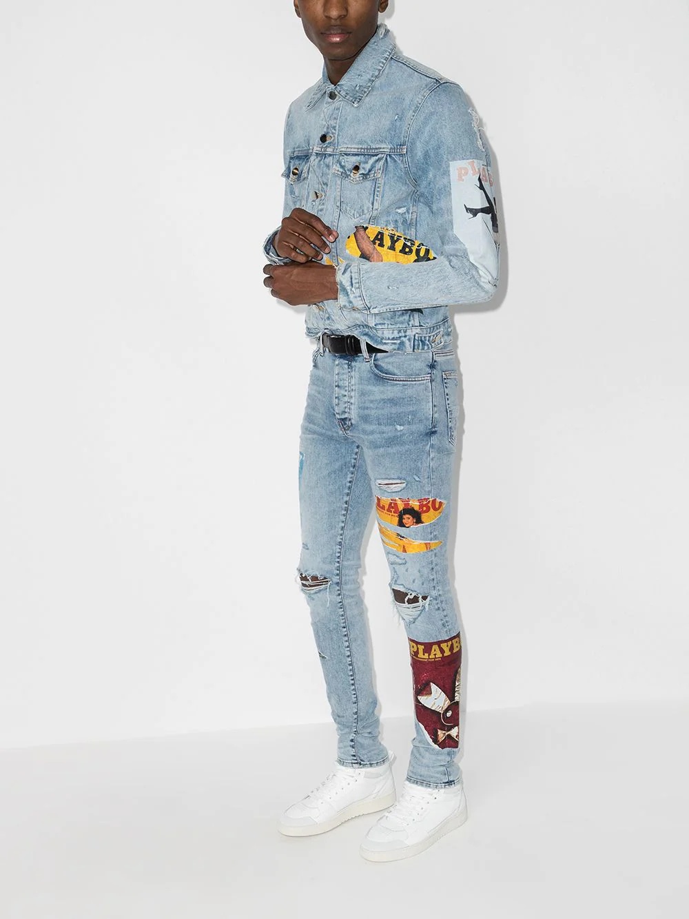 x Playboy distressed-finish denim jacket - 5