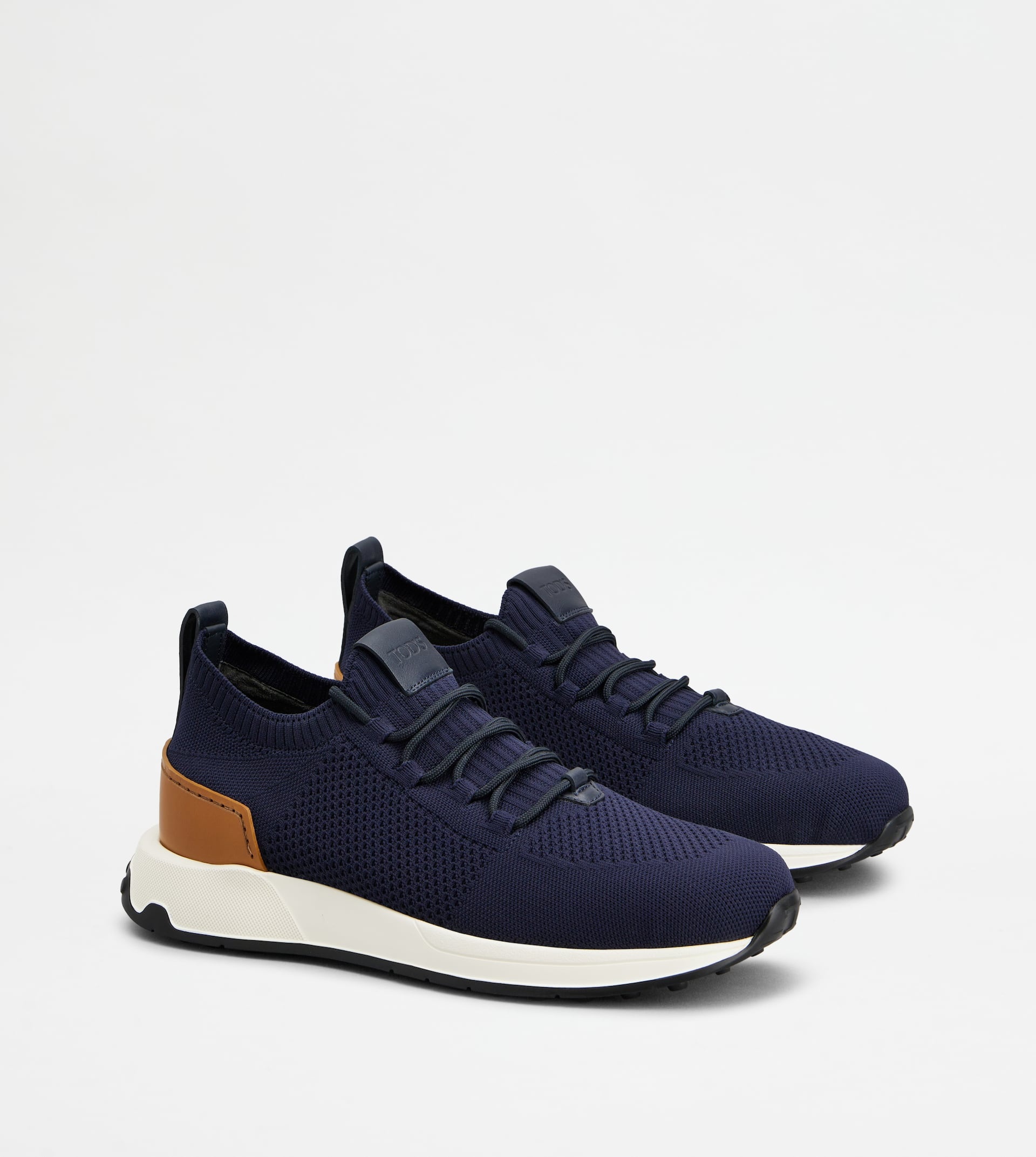 SOCK SNEAKERS IN TECHNICAL FABRIC AND LEATHER - BLUE, BROWN - 2
