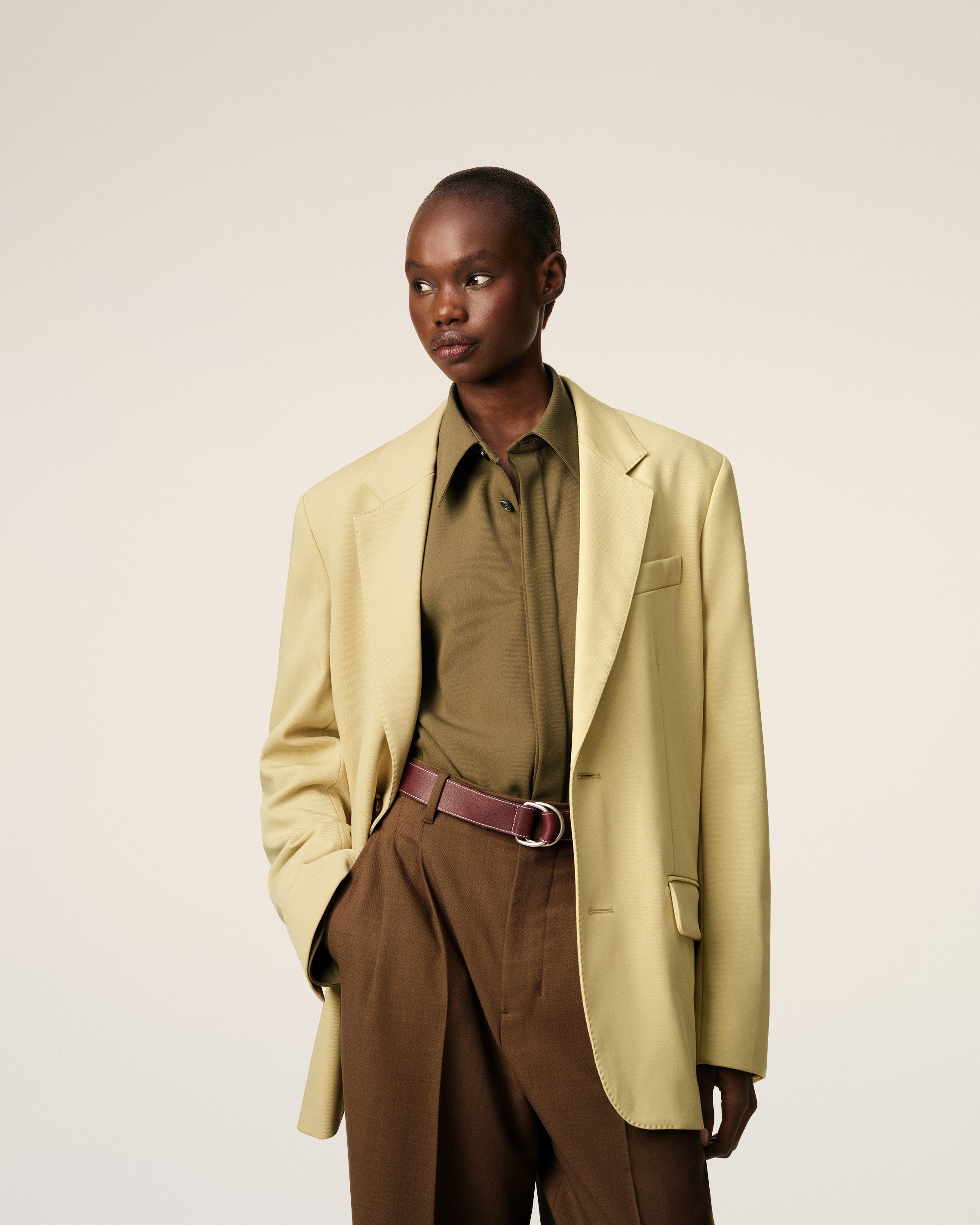 GREEN WOOL LOOSE SINGLE BREASTED JACKET - 3