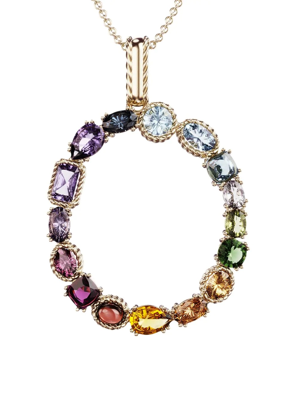 18kt yellow gold initial O gemstone necklace - 2