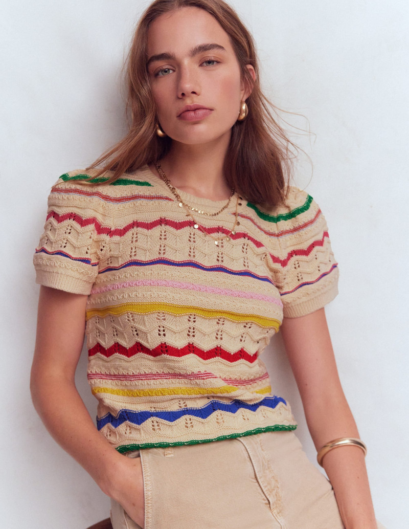 Monica Pointelle T-Shirt-Multi Stripe 4