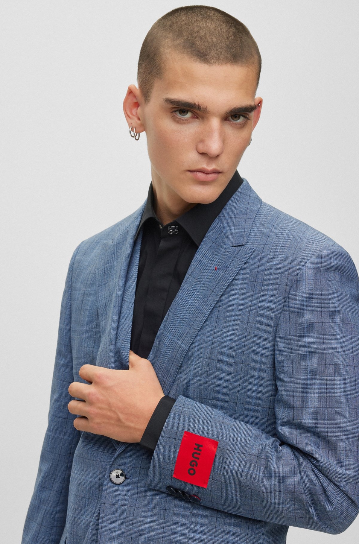 THREE-PIECE SLIM-FIT SUIT IN CHECKED STRETCH FABRIC - 5