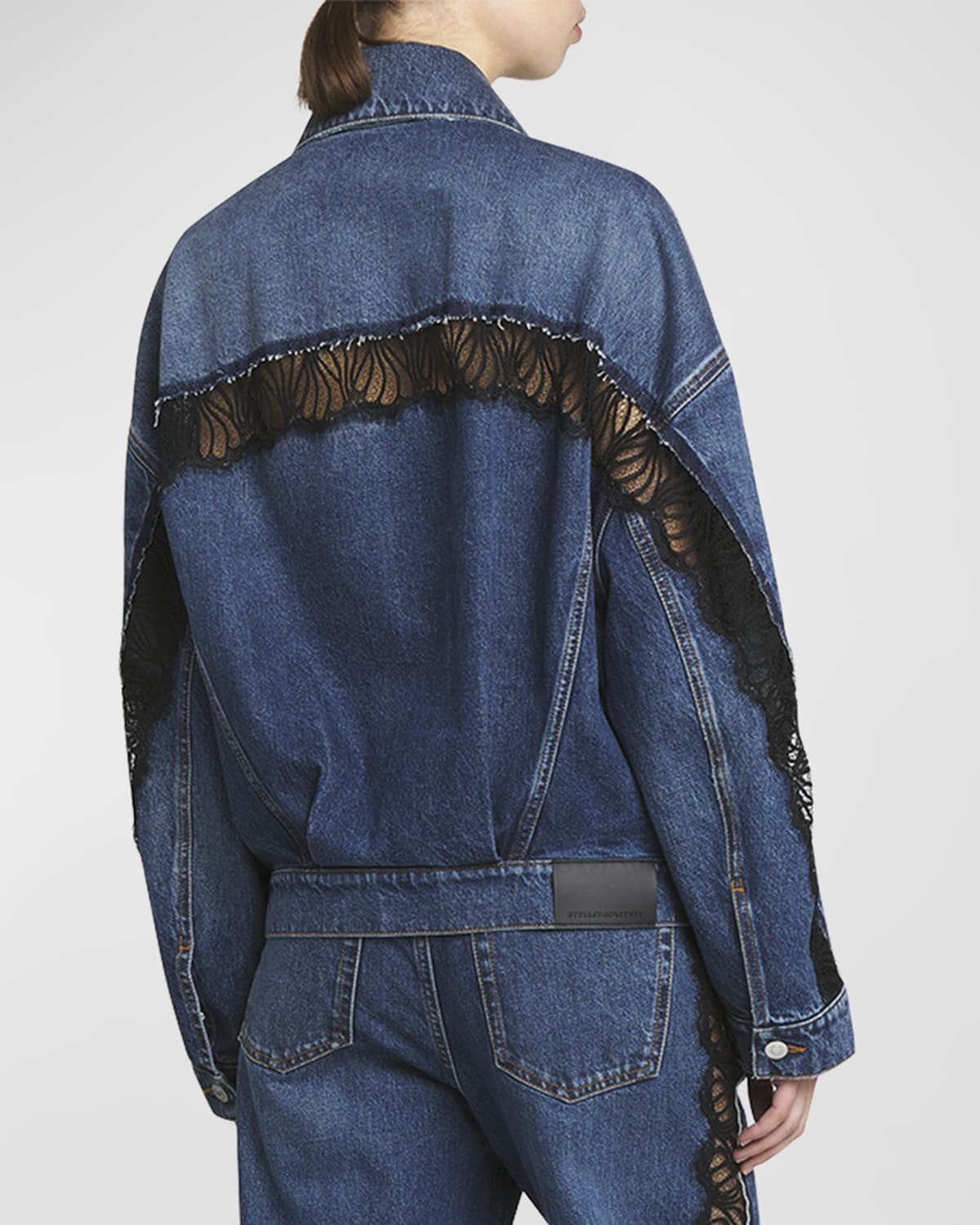 Lace-Detail Oversized Blu Vintage Denim Jacket - 6