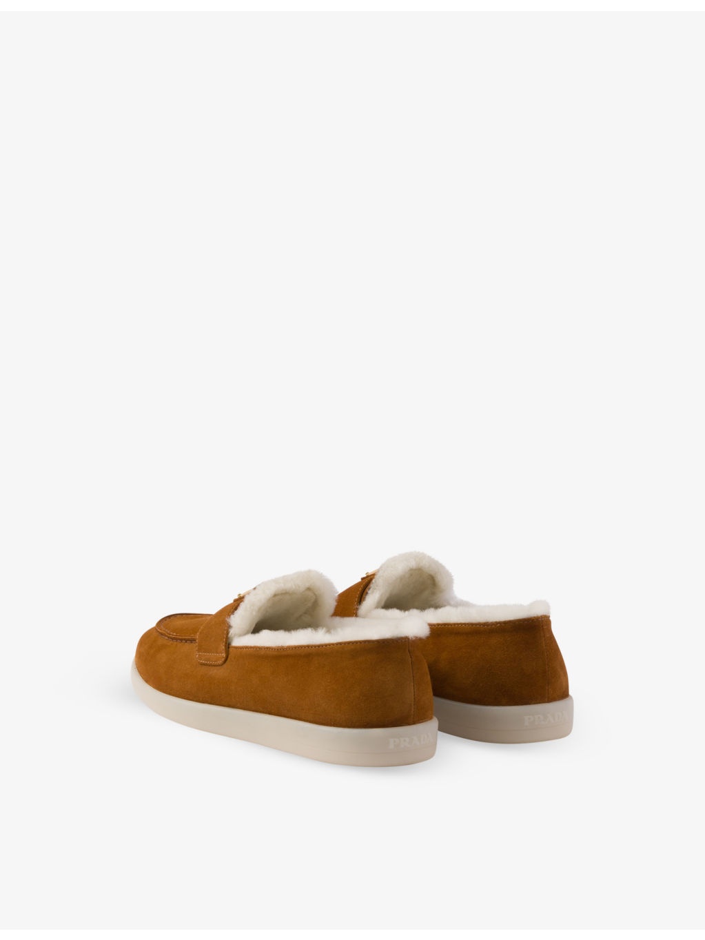 Triangle-plaque suede and shearling loafers - 5