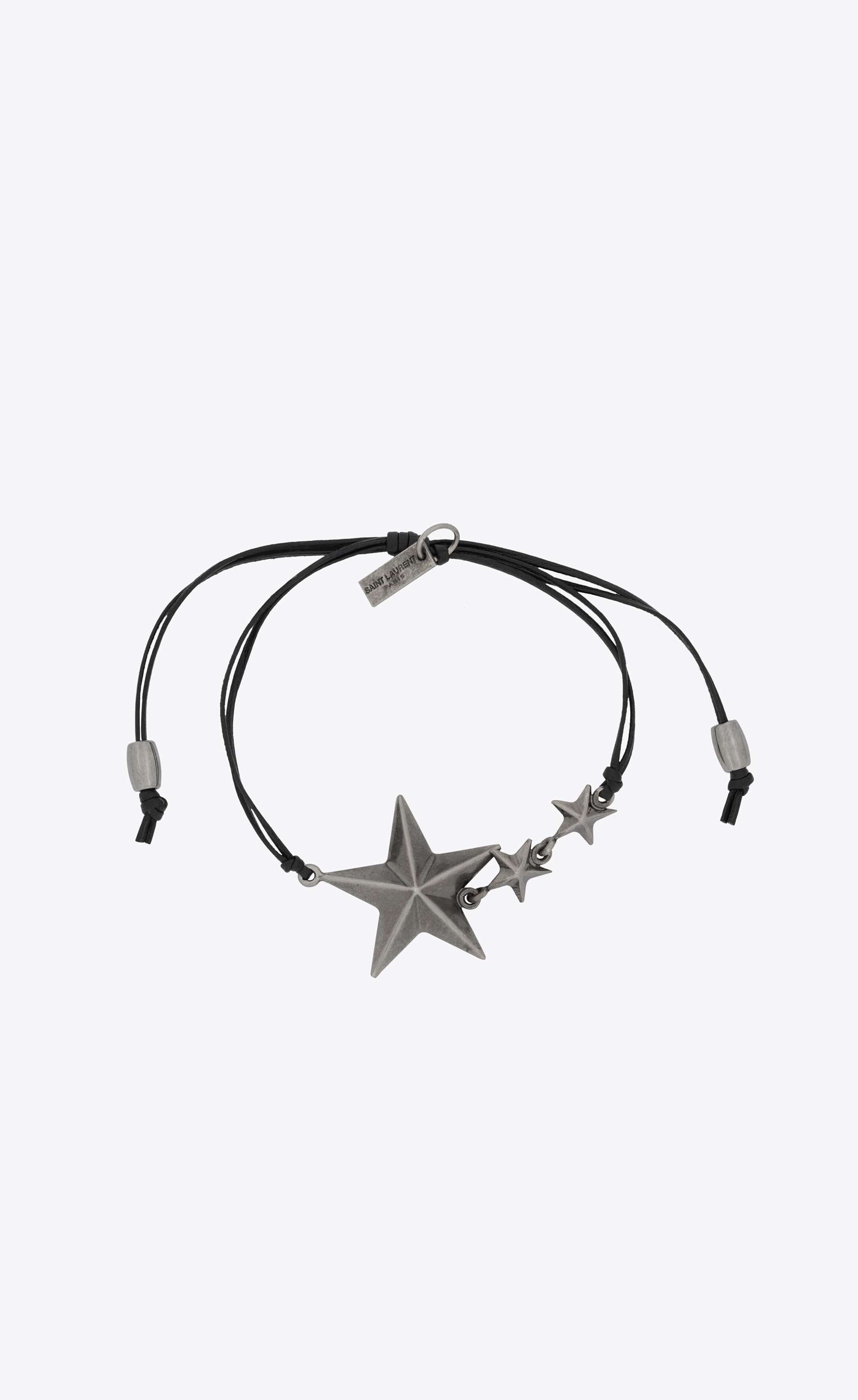 stars cord bracelet in leather and metal - 1