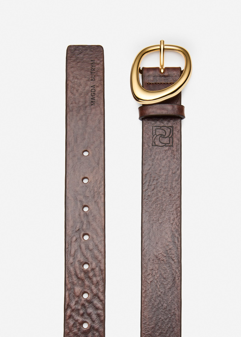 MAGDA BUTRYM Fluid buckle leather belt in brown and gold outlook