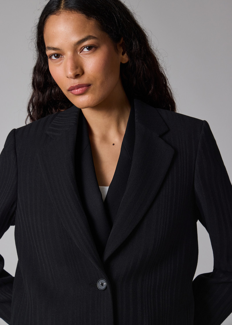 Women's Dark Navy 'Shadow Stripe' Cashmere-Blend Epsom Coat 6