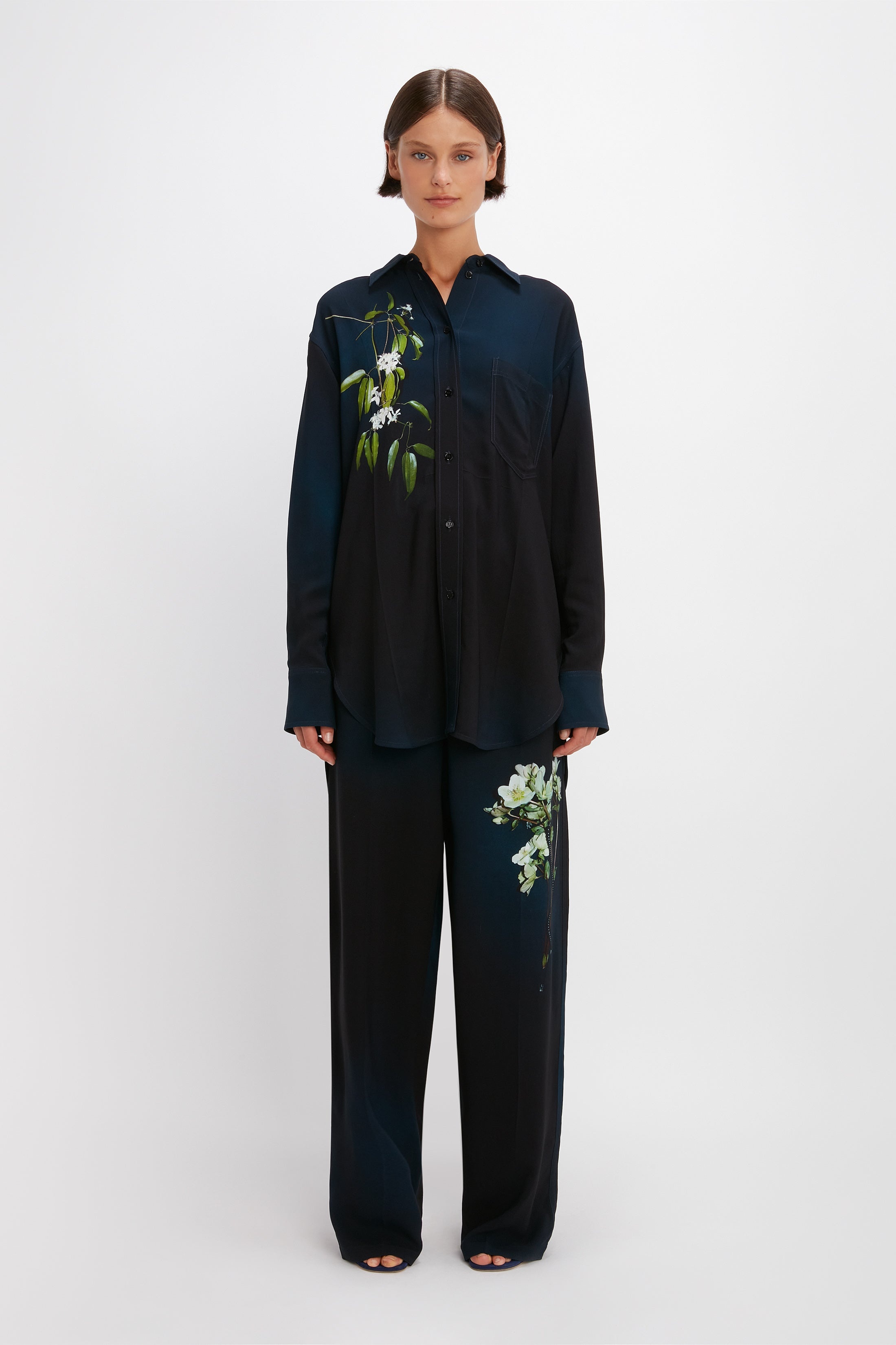 Pyjama Shirt in Navy Ombré & Floral - 2