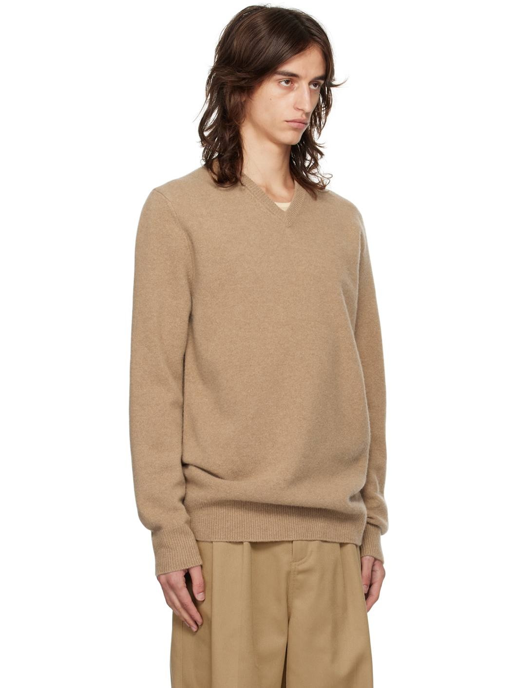 Tan V-Neck Sweater - 2