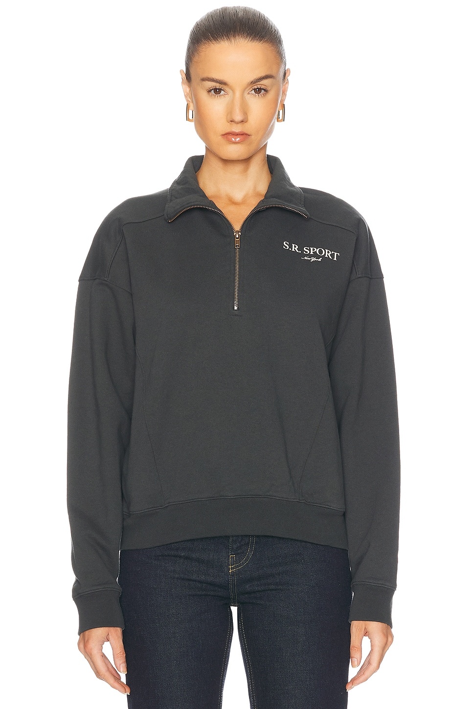 トップス SPORTY&RICH SPORTS HALF ZIP SWEAT Italic Logo Quarter Zip - White/Malibu Blue – Sporty & Rich